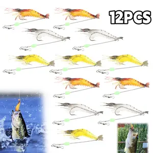 12 Luminous Shrimp Soft Baits - Realistic Artificial Lures with Sharp Hooks, Glowing Shrimp Enhance Visibility And Attraction, Increasing Catch Rates fishing stuff