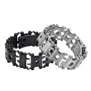 29-In-1 Multi Functional Bracelet for Men, Stainless Steel Wearable Tool Chain, Bolt Driver Kit, Bicycle Outdoor Tools