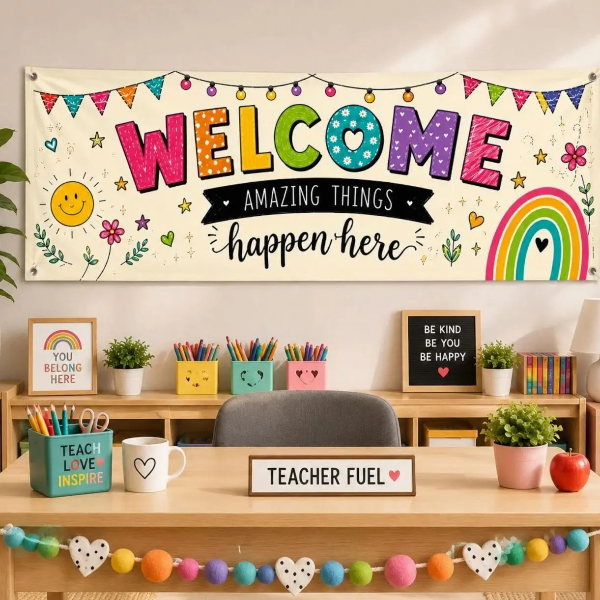 Welcome Banner, Rainbow Classroom Decor, Preschool Classroom Banner, Kindergarten Wall Decor