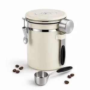 Airtight Coffee Canister with CO2 Valve, Stainless Steel Coffee Storage Container with Date Tracker Lid & 30ml Scoop for Beans, Grounds, Tea & Pantry