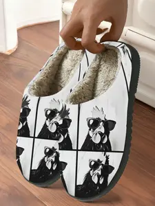 Plaid Rooster Pattern Slippers, Comfortable Soft Warm Non-Slip Indoor Cotton Shoes for Adults, Fall & Winter