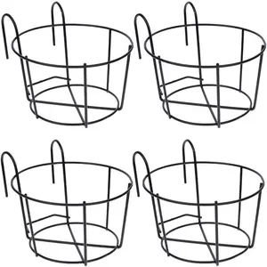 4 Pack Hanging Planters for Railings Rail Planter Hanging Baskets Flower Pot Holders Iron  Racks Metal Fence Planter Potted Stand Mounted Balcony  Baskets Container,Garden Steel Pots