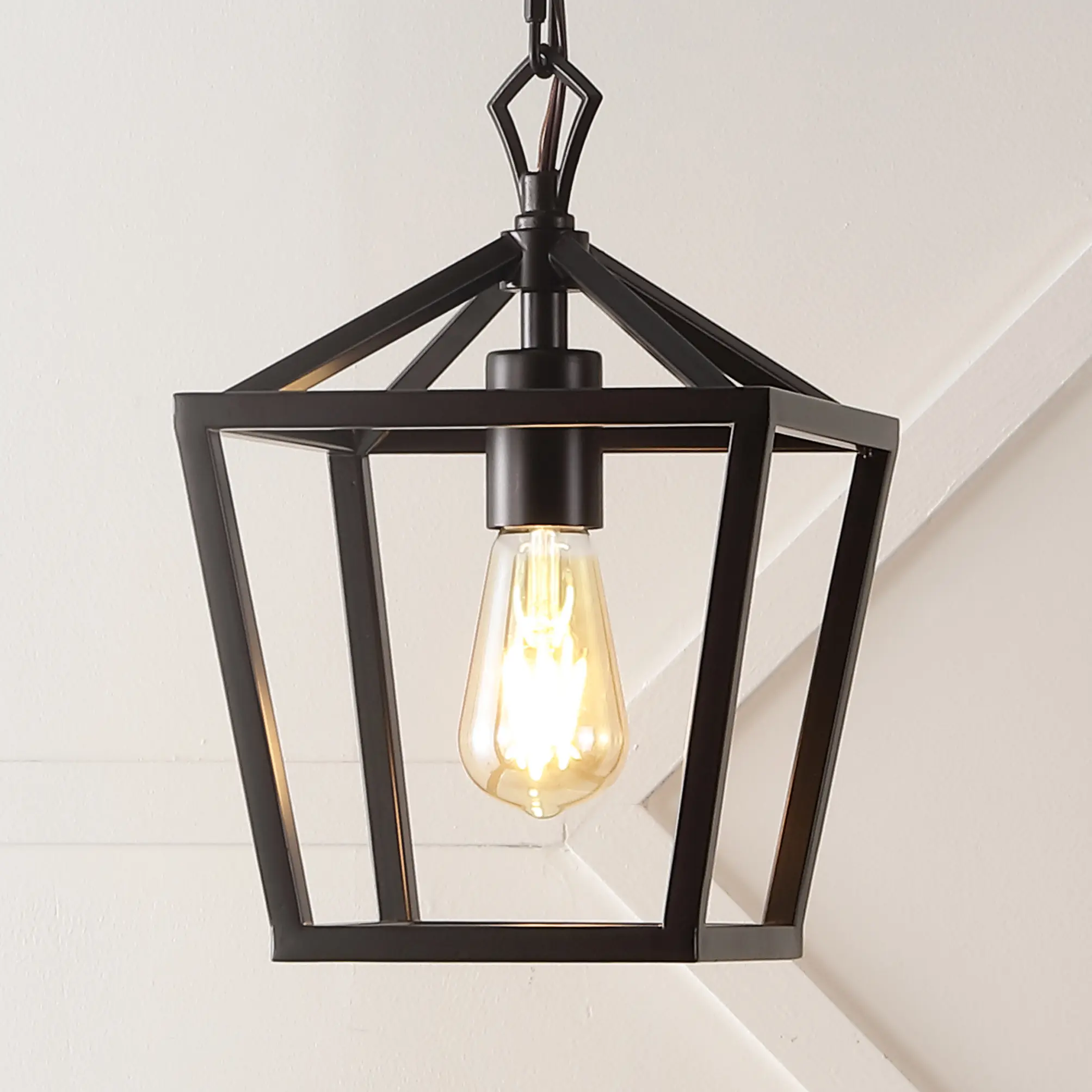 JONATHAN Y Oslin Vintage Farmhouse Iron Chain Pagoda LED Pendant Indoor Lighting - Dimmable Warm White Home Decor Light for Living Room, Bedroom