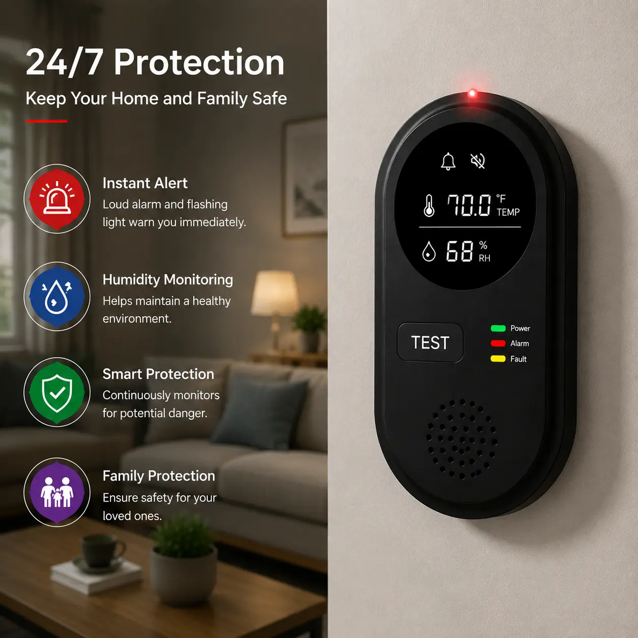 8-in-1 Portable Detector with Natural Gas & Temperature Humidity Sensors Plug-and-Play Design High-Definition Display Accurate Alerts Ideal for Kitchen Garage RVs Apartments