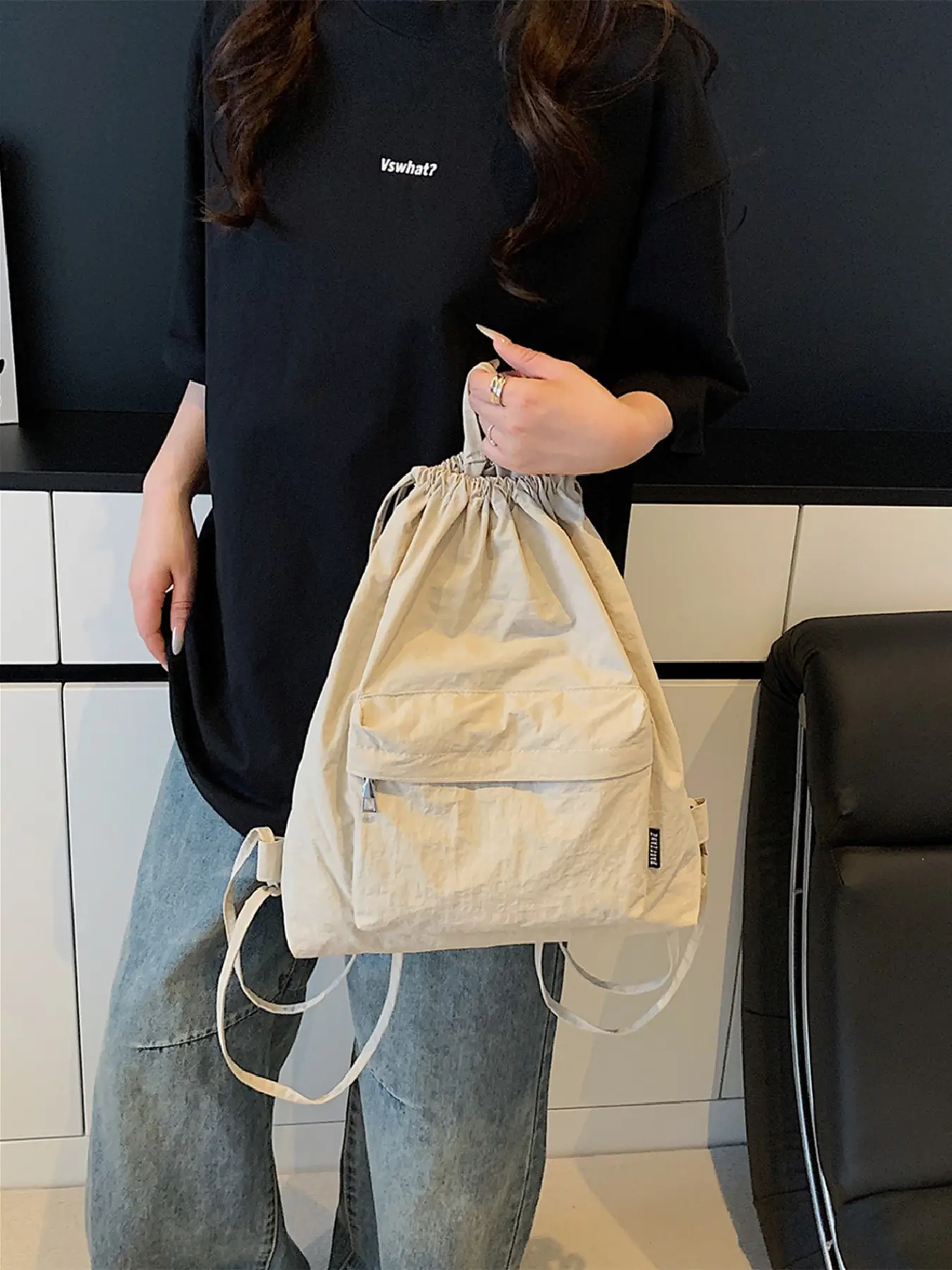 2026 New Korean Style Drawstring Nylon Folding Backpack for Women, Lightweight Waterproof Large Capacity, Foldable Portable Travel Bag