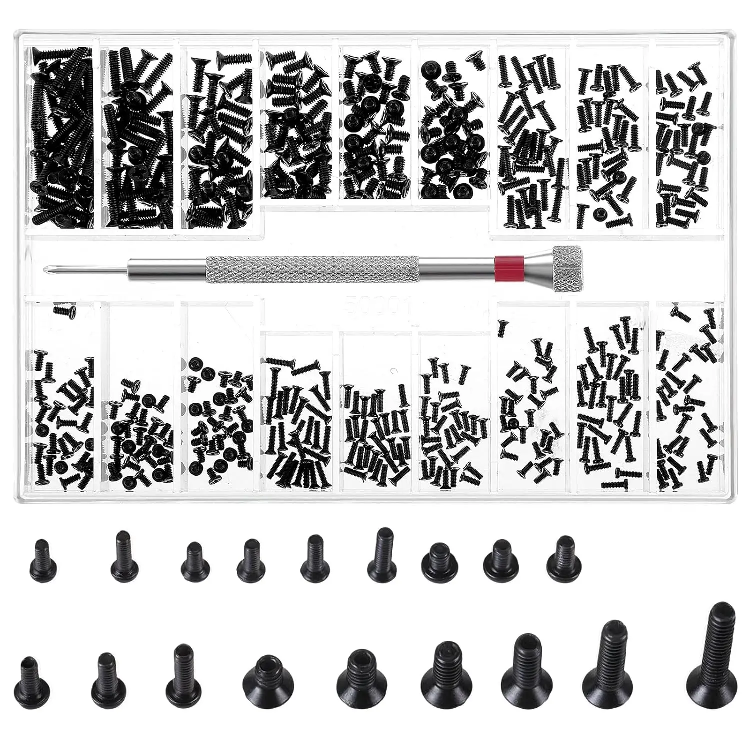 500 count Tiny Screws Tiny  Repair Screw Kit M1.2/M1.4/M2.0 Small Replacement Screws Black Laptop Computer Electronic Screw Assortment Kit with  for Glasses Watches