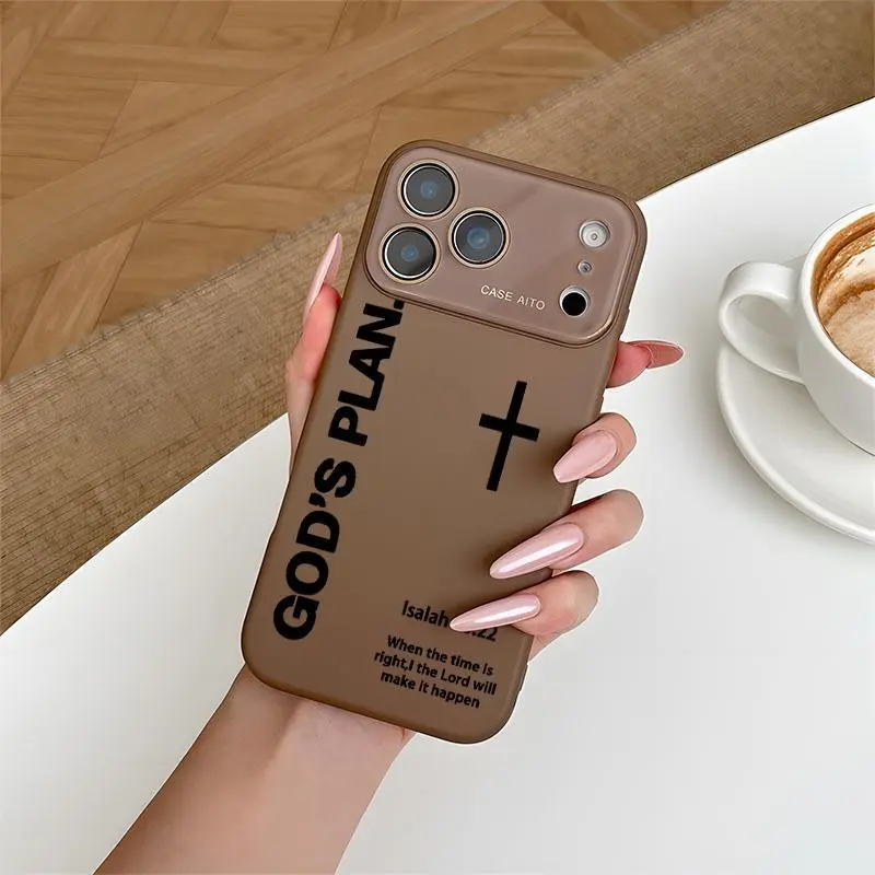 God's Plan Dopamine Ins Style Solid Color Phone Case with Ultra Skin friendly Touch, All Inclusive Lens Phone Case Suitable for iPhone 17 16 15 14 13 12  952
