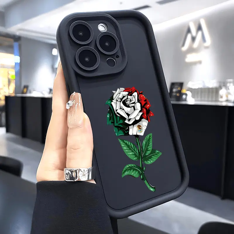 Shockproof Silicone TPU Bumper Casing for iPhone 16 E Pro Max,15 Plus,14,13,12,11,XR,XS - Tricolor Rose Soft Smartphone/Cellphone/Handheld Devices Cover with Drop Protection & Screen Protector, Protective