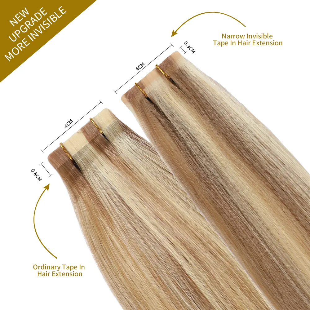 YILITEHAIR P18/613 Ash Blonde Tape In Extensions - Narrow Mini Tape Human Hair 20Pcs 14-26 Inch Seamless Injected Tape, Natural Look sohochic