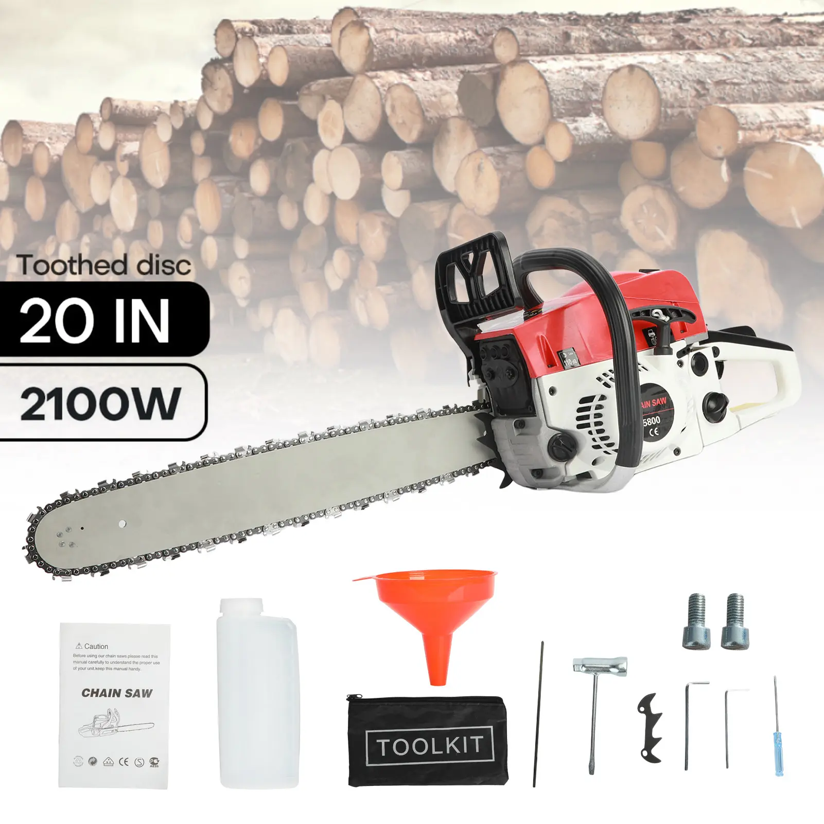 58 cm Rust-Resistant Handheld Gas Chainsaw Tool Kit, Professional Power Tools for Garden & Hardware Wood-Cutting Tasks
