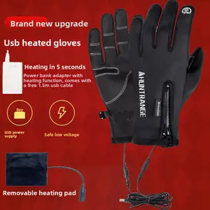 AHLINRANGE USB Heated Cycling Gloves Winter Outdoor Heating Gloves Touchscreen Unisex Windproof Warm Cycling Gloves with Removable Heating Pad and 1.5m USB Cable