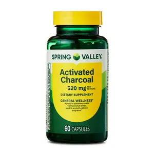 It's BRAZILAIN Spring Valley Activated Charcoal Dietary Supplement Capsules for General Wellness, 520 mg, 60 Count
