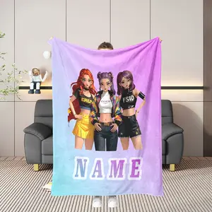 Kpop girl group blanket, personalized names/text, soft flannel blanket suitable for all seasons and comfortable to use, featuring designs of K-Pop members (red hair, black hair, purple hair), suitable for home, office, camping, an excellent gift