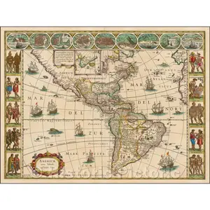 New Map of America (circa 1640) - Blaeu Atlas Historical Map Print