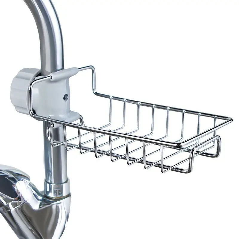 Kitchen Sink Faucet Organizer,Stainless Steel Detachable Hanging Faucet Drain Rack Faucets Storage Rack Sponge for Bathroom, Scrubbers, Soap and Dishcloth, 0-8kg Capacity Home Organizer for Kitchen Use