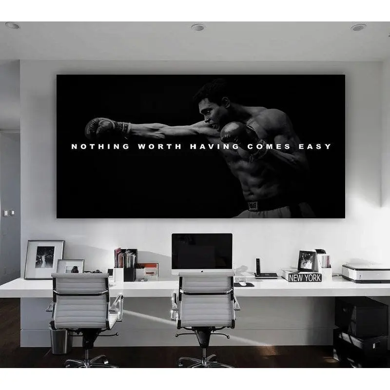 Unframed Style Plaid Muhammad Ali Sport Quote Letterpress Print Wall Art Posters - High-DPI Artistic Landscape Decor, Entrepreneur Gift, Waterproof Wood Photo, Multi-Size, Kitchen/Wardrobe/Kid Room Compatible, PVC Tube & Box Included, Sleep-Easy Guarantee