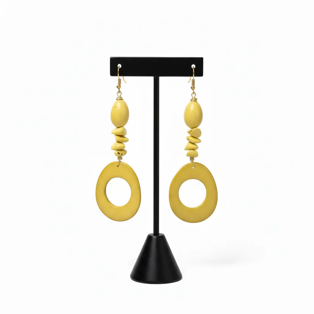108 - Tagua Nut Yellow Dangle Earrings