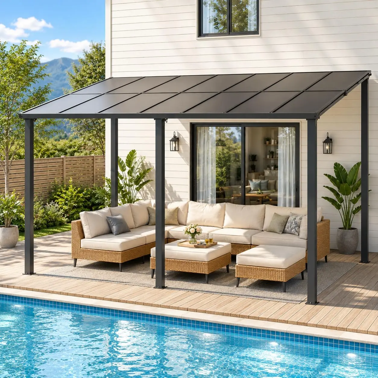 LAUSAINT HOME 14'×10' Gazebo for Patio, Lean to Gazebo Pergola with Roof, Large Wall-Mounted Hard Top Heavy Duty Awnings for Deck, Backyard, Garden, Porch