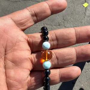 Nice Blue larimar/ amber beads bracelets