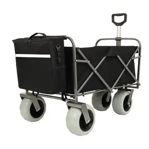 DONEXT Beach Wagon with Big Wheels for Sand 500lbs Capacity All-Terrain Steel Frame Utility Cart with 9" Pneumatic Tires Collapsible Folding Design Strap with Multiuse Bag Black