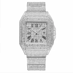 Silver dial, square diamond bezel, and diamond bracelet, mechanical watch