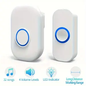Ultra-long distance electronic remote control flashing light smart doorbell ，elderly wireless call, plug and play waterproof doorbell; 1000 feet working range; 38 ringtones; Level 4 adjustable volume, Led flash indicator