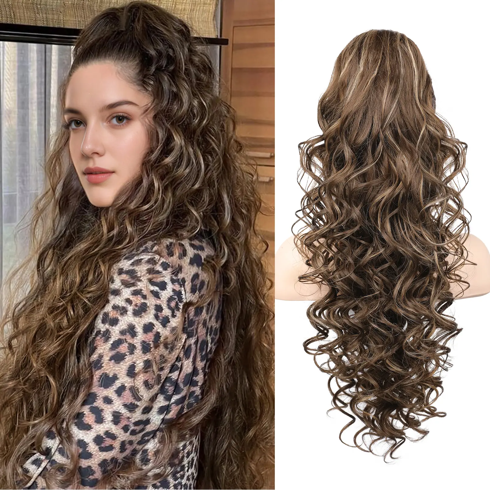 REECHO Claw Clip on Ponytail 26" Extensions Long Curly Bouncy Elegant Hairpieces for Women Synthetic