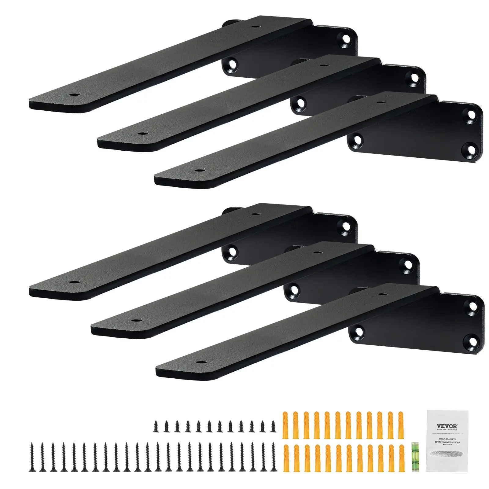 【summerfinds】VEVOR Shelf Bracket, 12”L x 4”W x 1.6”H 6 Pcs, Heavy Duty Floating Shelf Brackets, Brackets for Shelves, 5mm Thick Matte Black L Shelf Bracket,Steel Shelving Brackets with 160 lbs Load Capacity