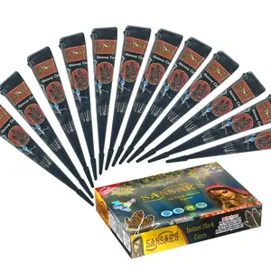 Black Henna tattoo cones, black temporary tattoo kits, 100% natural ready-to-use black tattoo cream men woman forearm tribal wolf 7-15 day tatuajes temporales Waterproof Angel and Flower Tattoos  artist  tools