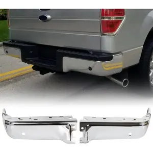 KQQIO Rear Bumper End Cap Compatible with 2008-2014 Ford F150 Lincoln Mark LT Replacement for FO1102372 FO1102374 Chrome End Cover Face Bar Pair Steel w/Sensor Hole Passenger & Driver Side