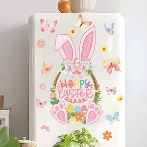 1 Pack Bunny Ears Refrigerator Magnet for Easter, Colorful Butterfly Sticker for Holiday Decor, PVC Anti-Static Window Decoration, Adhesive Stickers