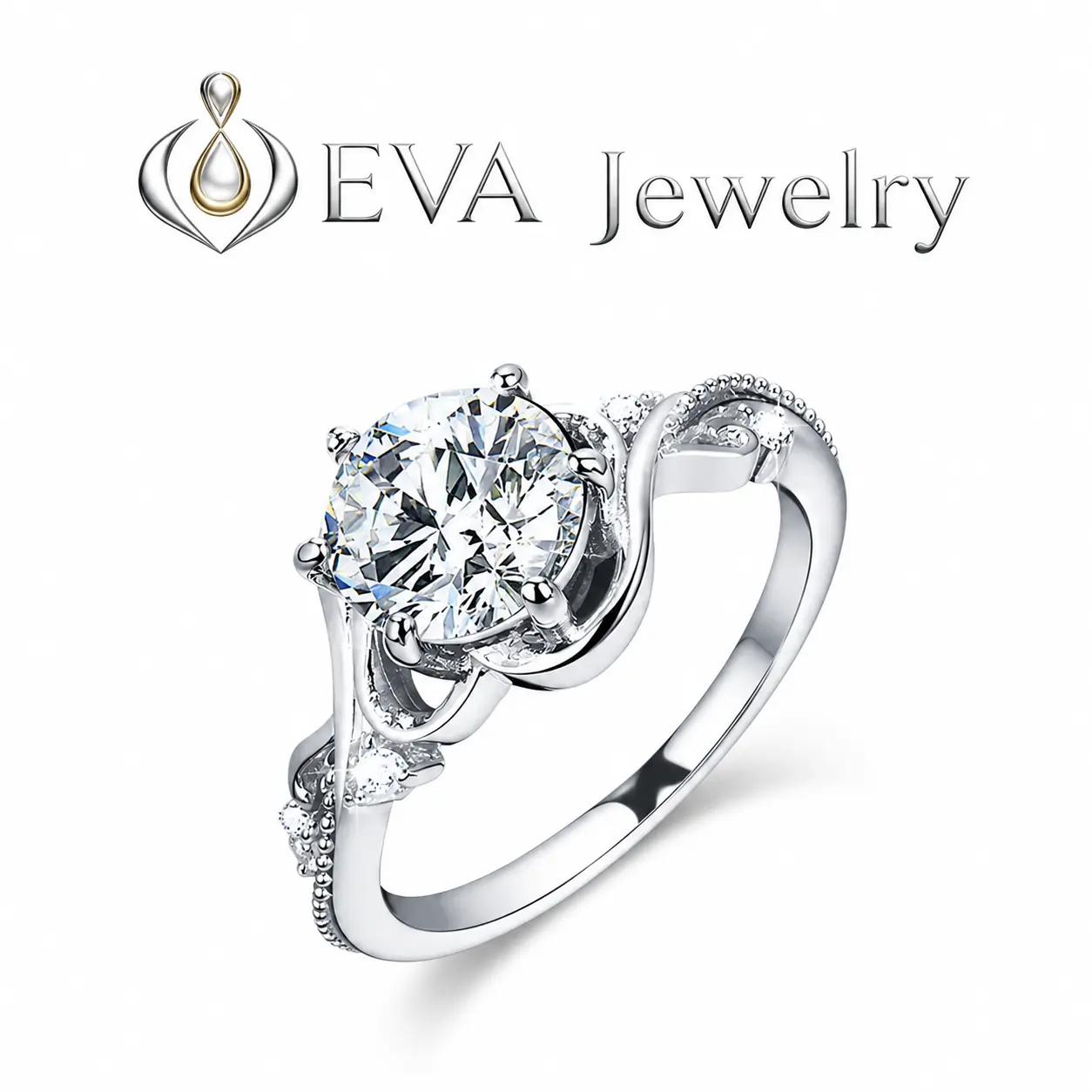 [EVA Jewelry] Scrolling Vines 1.5CT 925 Sterling Silver Synthetic Moissanite Ring