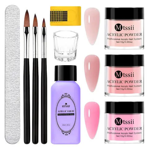 MTSSII 10pcs Acylic Powder Set, Pink Nude Milky White Semi-transparent Glitter Sequins Nail Art Dipping System Powder, DIY Nail Extension Manicure Supplies, Nail Art Kit for Beginners & Professionals, Acrylic Nail Powder, Nail Art Products