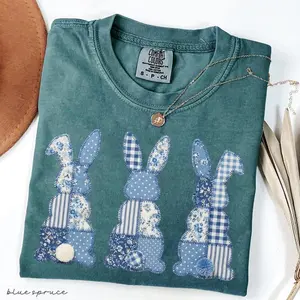 Comfort Colors®Floral Faux Patchwork Bunny Shirt, Vintage Cottagecore Easter Shirt, Spring Floral Graphic Tee, Gift for Women