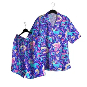 Psychedelic PKM Hawaii Set Hawaiian Shirt, Hawaiian Short - For All Ages Palm Tree Anime Manga Shirt Video Game Gifts Summer Beach Tropical Floral Aloha