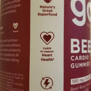 Product Review of Goli Beets Cardio Gummy - Beet Root Extract & 100mg CoQ10, Gluten-Free, Vegan, Non-GMO, and Gelatin-Free. Nature's Great Superfood from F**h