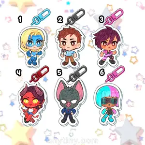 Dispatch, Blonde Blazer, Robert, Invisigal, Malevola, Sonar and Prism keychains!