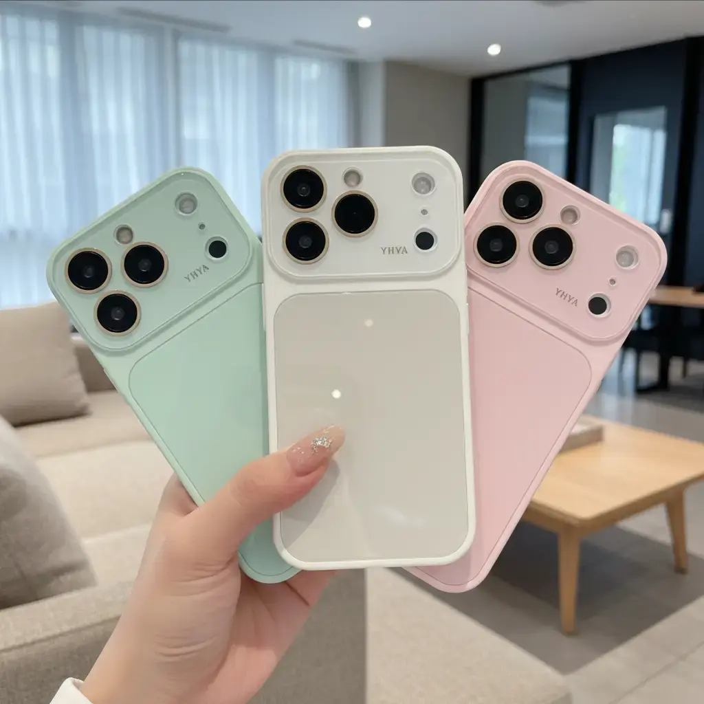 Solid-Color Macaron Protective Phone Case with Ice-Effect Large Window, Glass Back Cover Accessories for Customized Fit on iPhone 17/16/15/14/13 Pro Max Models, Aesthetic