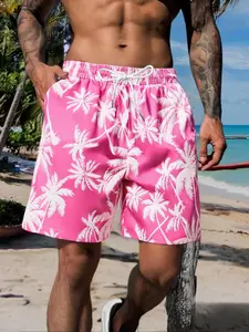 Men's Regular Fit Palm Tree Print Beach Shorts, Casual Comfy Breathable Swim Shorts for Summer, Men's Shorts for Beach Vacation