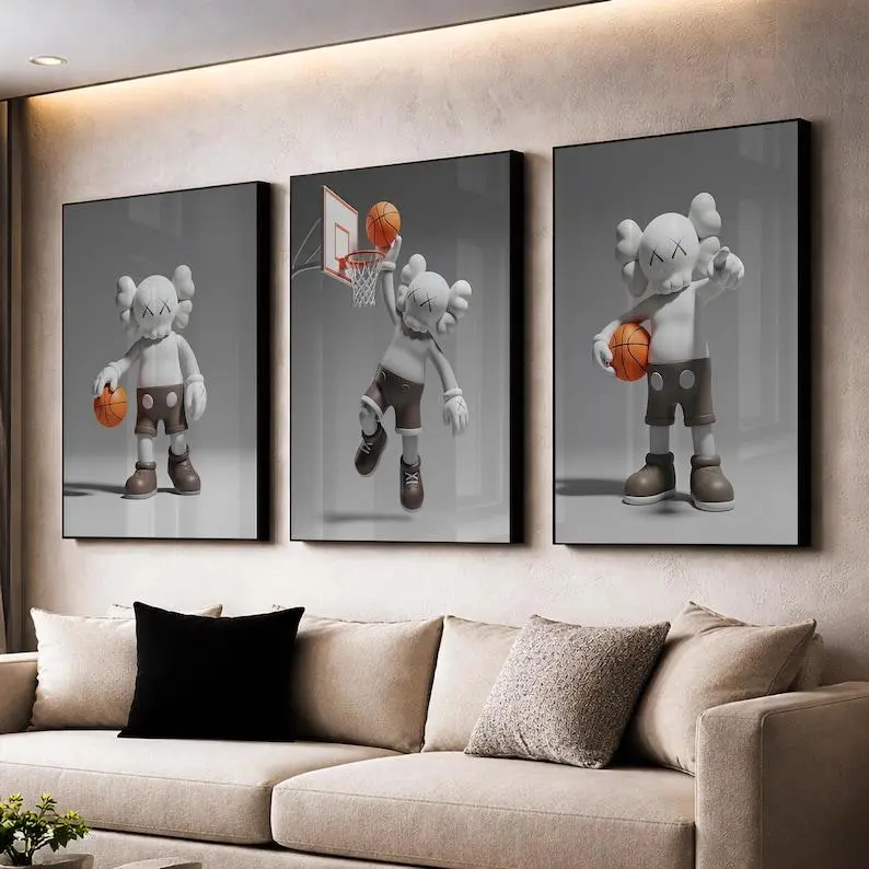 KAWS Basketball Art Print Set of 3: Hypebeast Toy Figure, Wall decor , Product without frame