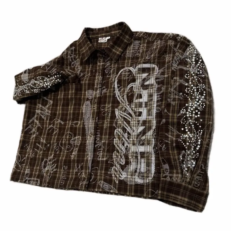 THROUGH CHAOS FLANNEL Plaid Shirt with Embellished Sleeves and Unique Design for Stylish Outfits
