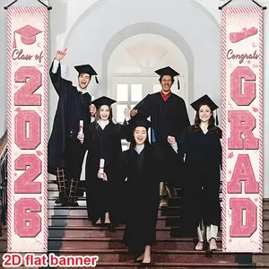2D Graduation Banner, Polyester, Class of 2026, Bachelor Hat Theme, Home Decor, Party Supplies, Classroom, Courtyard, Garage, Wall Decoration, Party Decorations Banners, Yard Sign Banner