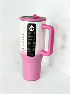 HydroJug 32oz Water Bottle | Pink Gradient | Insulated Stainless Steel Tumbler with Handle & Time Marker Drinkware Flasks Mug Bottled Portable Lid Sturdy Handy