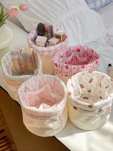 Cute Floral & Bow Print Cosmetic Bag, Large Capacity Makeup Organizer, Portable Travel Toiletry Bag with Fixing Belt, Makeup Organizer Pouch