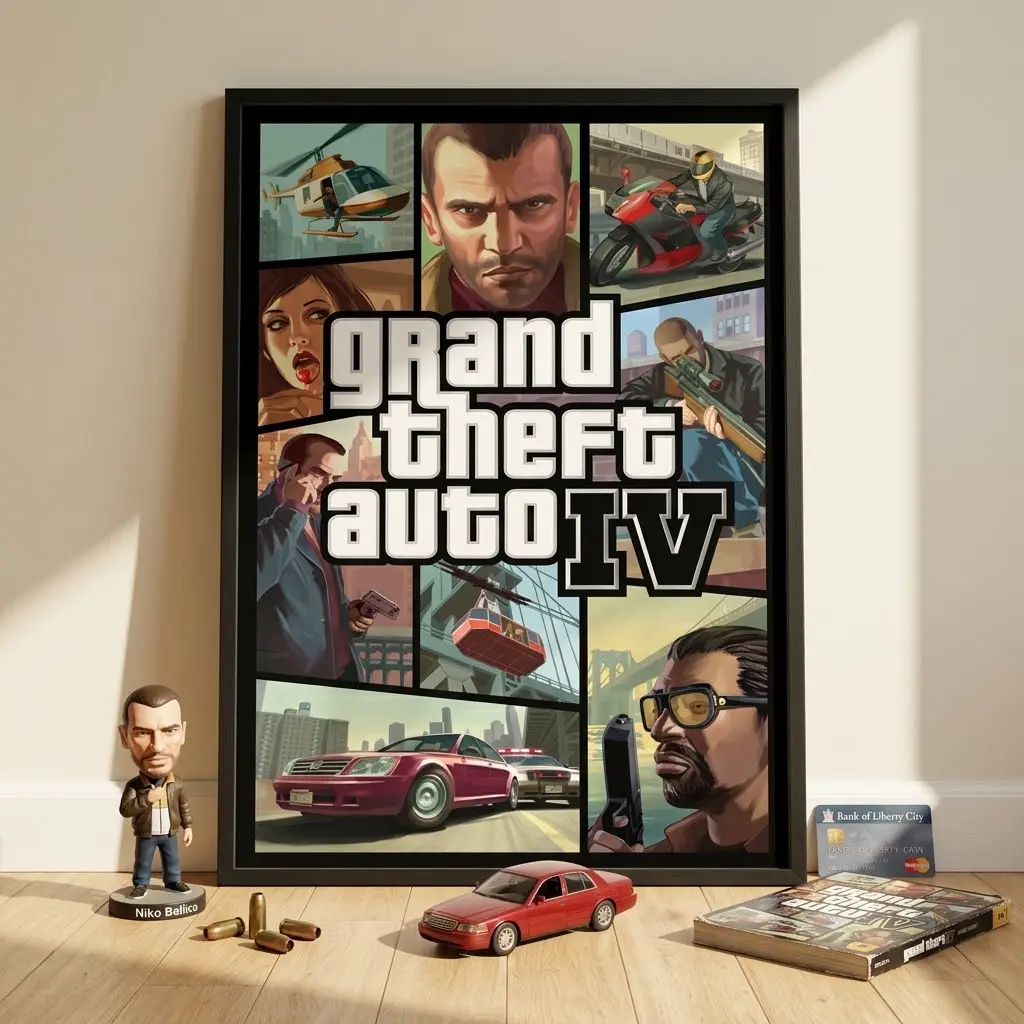 Grand Theft Auto IV Poster, GTA IV Game Wall Art Print, Liberty City Gaming Decor, Classic Open World Poster, Gamer Room Art, No Frame