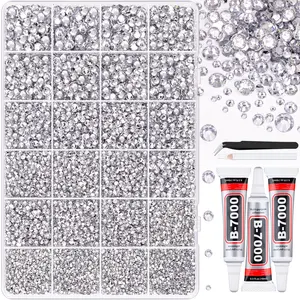 [ NEW DEAL ] 32000Pcs Resin Rhinestones for Bedazzling, Silver Clear Flatback Gems for Diamond Art, Crystal Bedazzler Kit with 3Pcs 10ml B7000 Jewelry Glue for Nail Art Crafting Clothing Book Makeup