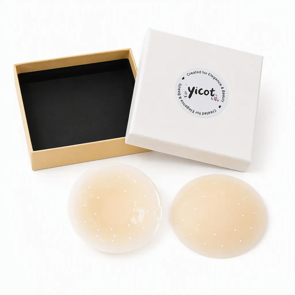 Women's Yicot 2 Pairs Silicone Nipple Pasties - All Seasons Ventilated Perforated Invisible Adhesive Covers, Non-Irritating Reusable Breast Petals for Strapless Dresses, Camis