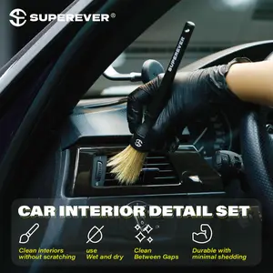 SUPEREVER Ultra Soft Boars Hair Car Interior Detailing Brushes Set for Clean Interiors without Scratching Wet & Dry Use Durable with Minimal Shedding