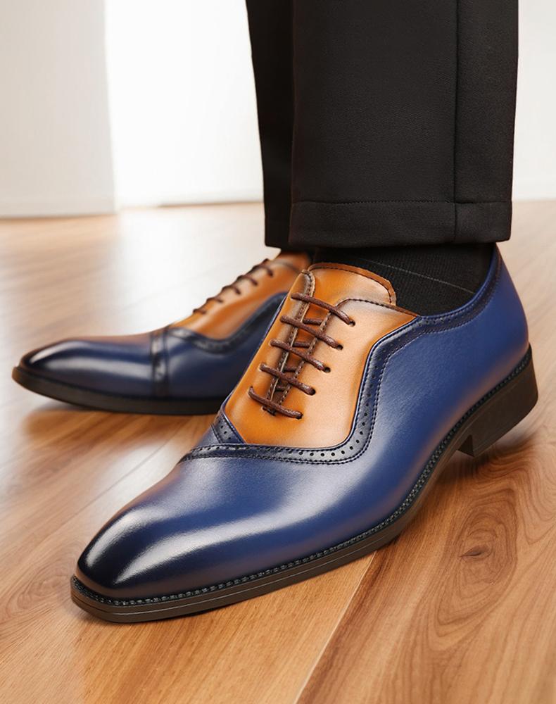 Men's Two-Tone Brogue Oxford Dress Shoes, Blue & Brown Formal Leather Shoes68625
