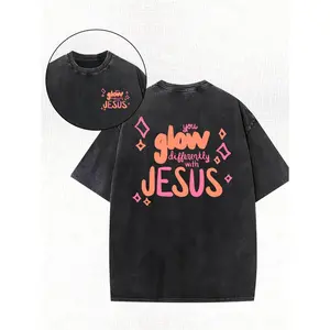 Faith T-Shirt Compatible for Church & Religious Events - Jesus God Religious Beliefs Design, 100%25 Cotton Loose Fit Casual Wear, Vintage Wash Short Sleeve Round Neck Tee for Daily Ministry Apparel